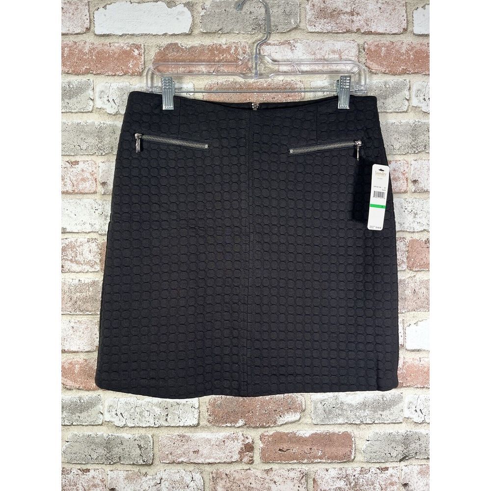 LAUNDRY BY SHELLI SEGAL Black Mini ALinr Skirt‎ Faux Zip Pocket Size 8
